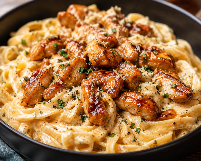 Burbon Chicken Alfredo Pasta